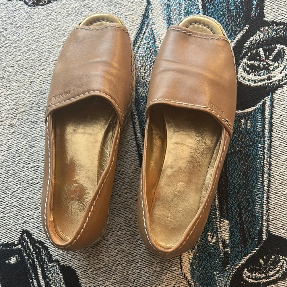 Prada Brown Leather Platform Slide Mules